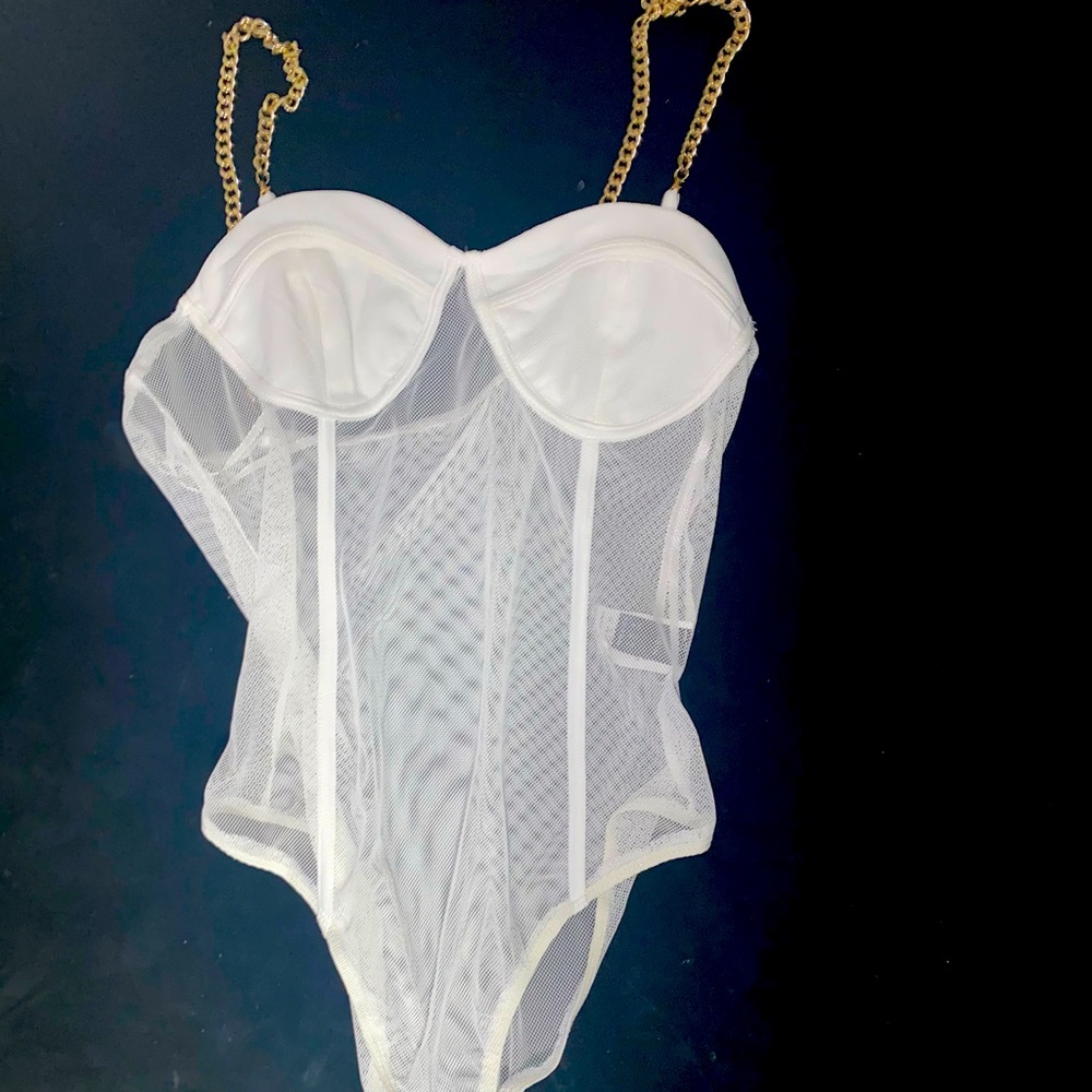White gold chained bodysuit